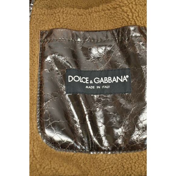 $5K DOLCE GABBANA BROWN CRACKED LEATHER BOMBER SHEARLING ZIP JACKET 54 / US 44 - Picture 8 of 12